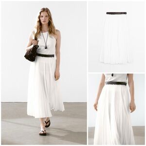 Massimo Dutti ~ PLEATED SKIRT WITH LEATHER DETAIL